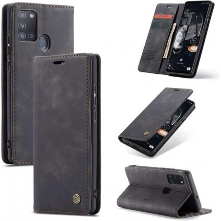 CASEME Samsung Galaxy A21s Retro Wallet Hoesje  - Zwart