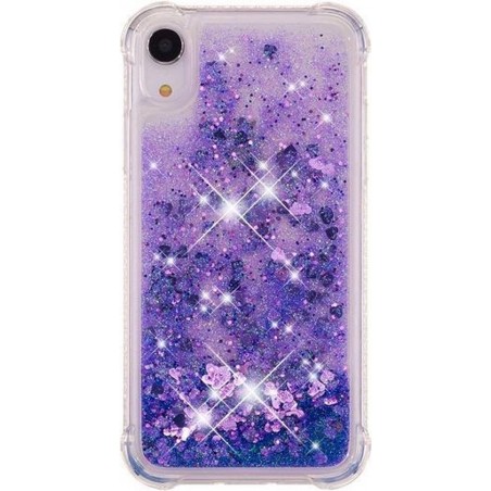 GadgetBay Bewegend Glitter Poeder Paarse Beschermend hoesje TPU iPhone XR - Donker Paars Case
