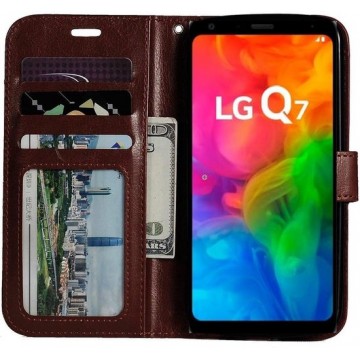 LG Q7 portemonnee hoesje - Bruin