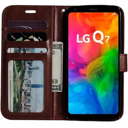 LG Q7 portemonnee hoesje - Bruin