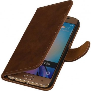 Samsung Galaxy S6 Hout Bruin - Book Case Wallet Cover Hoesje