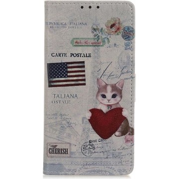 OnePlus 8T Book Case Hoesje Wallet Met Print Cat Holding Heart
