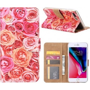 Xssive Hoesje voor Apple iPhone 7 Plus / iPhone 8 Plus - Book Case - Pink Roses