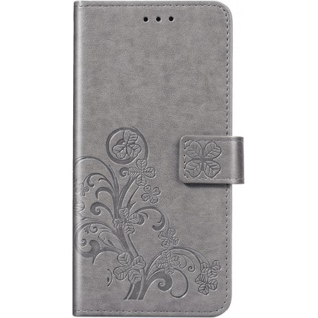 Klavertje Bloemen Booktype Samsung Galaxy A41 hoesje - Grijs