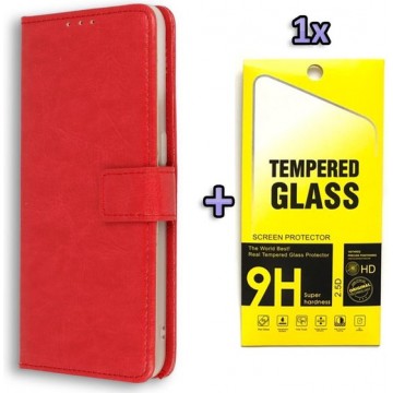 OnePlus Nord N100 Hoesje Rood - Portemonnee Book Case - Kaarthouder & Magneetlipje & Glazen Screenprotectors