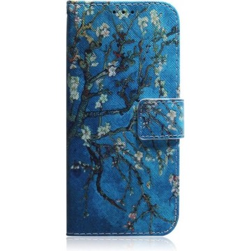 Blauw roze bloemen agenda wallet book case hoesje Samsung Galaxy A41