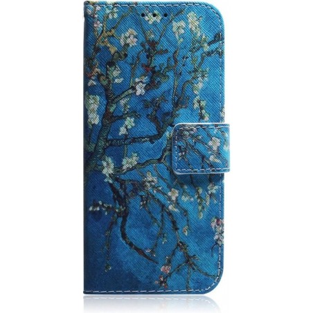 Blauw roze bloemen agenda wallet book case hoesje Samsung Galaxy A41