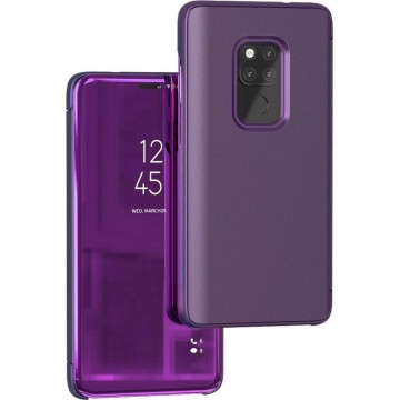 Let op type!! Spiegel Clear View horizontale Flip PU Smart lederen draagtas voor Huawei mate 20  met houder (violet)