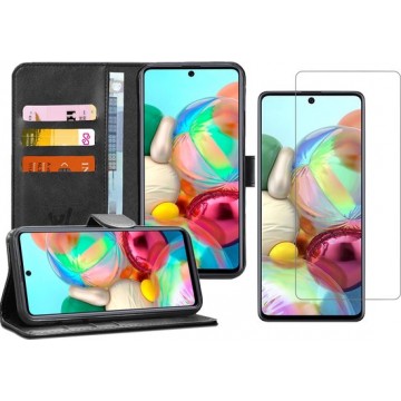 Samsung A71 Hoesje en Samsung A71 Screenprotector - Samsung Galaxy A71 Hoesje Book Case Leer Wallet + Screenprotector - Zwart
