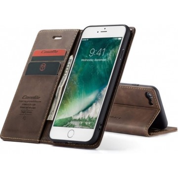 CASEME Retro Wallet Hoesje voor iPhone SE 2020 / iPhone 7/8 - Coffee