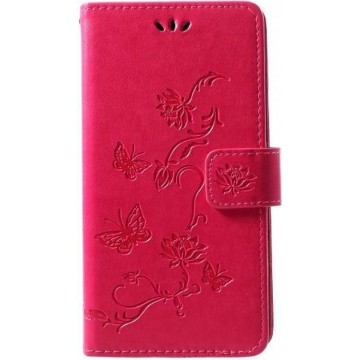 Huawei P30 Lite wallet agenda hoesje rood/roze vlinder