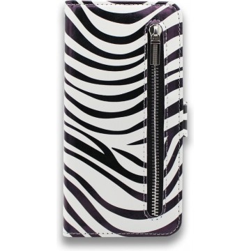 Apple iPhone 7 Plus & 8 Plus Hoesje - Portemonnee Hoesje met Print & Rits Vakje - Kaarthouder & Magneetlipje - Zebra