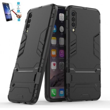 Samsung Galaxy A50 / A50s / A30s Kickstand Shockproof Zwart Cover Case Hoesje - 1 x Tempered Glass Screenprotector