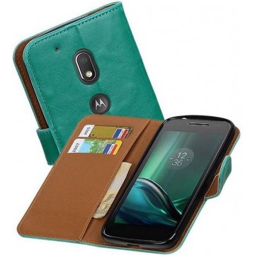 Pull Up TPU PU Leder Bookstyle Wallet Case Hoesjes voor Moto G4 Play Groen