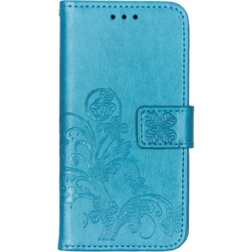 Klavertje Bloemen Booktype Samsung Galaxy A40 hoesje - Turquoise