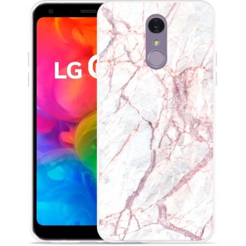 LG Q7 Hoesje White Pink Marble