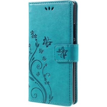 Book Case Hoesje Bloemen Huawei P9 Lite - Blauw