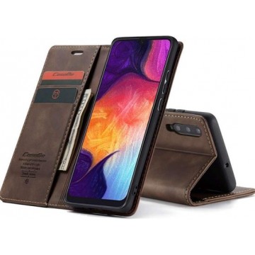 CASEME - Samsung Galaxy A50 Retro Wallet Case - Koffie