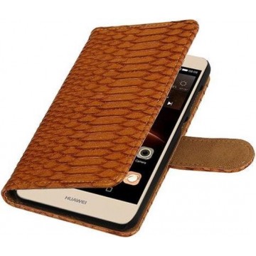 Bruin Slang booktype wallet cover hoesje voor Huawei Y6 II Compact