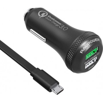 RAVPower Quick Charge 3.0 Autolader - Dual USB - zwart