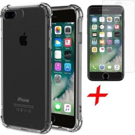 iPhone 7 Plus / 8 Plus Hoesje Transparant - Shock Proof Siliconen Case + Screenprotector