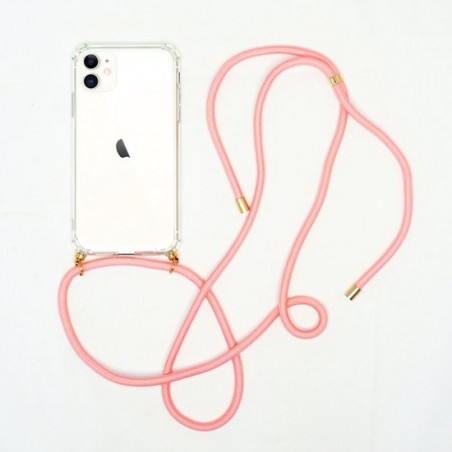 iPhone 11 hoesje met roze koord - transparant - pro shock
