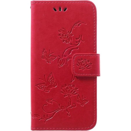 Shop4 - Samsung Galaxy A40 Hoesje - Wallet Case Bloemen Vlinder Rood