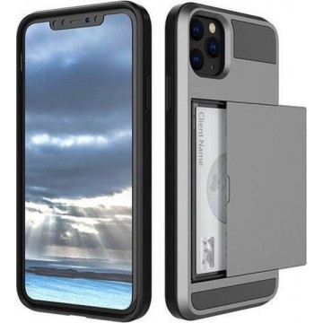 Hoesje voor iPhone 7 Plus / 8 Plus - Hard case hoesje met ruimte voor pasjes - Grijs - Pasjeshouder telefoonhoesje - LunaLux