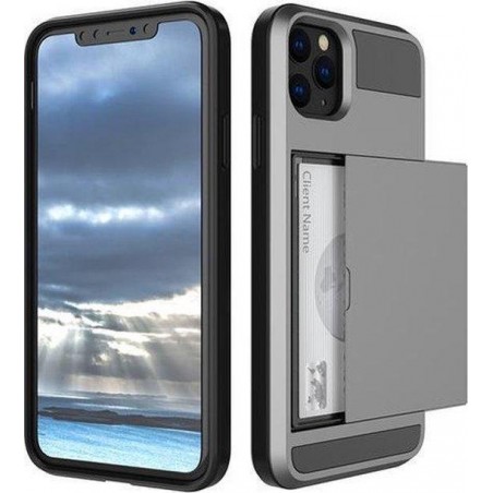 Hoesje voor iPhone 7 Plus / 8 Plus - Hard case hoesje met ruimte voor pasjes - Grijs - Pasjeshouder telefoonhoesje - LunaLux