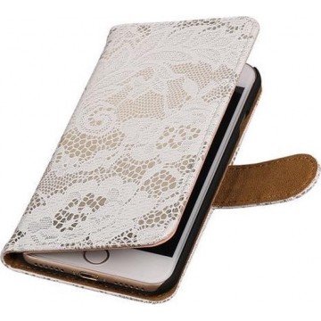 Wit Lace booktype wallet cover hoesje voor Apple iPhone 7 / 8