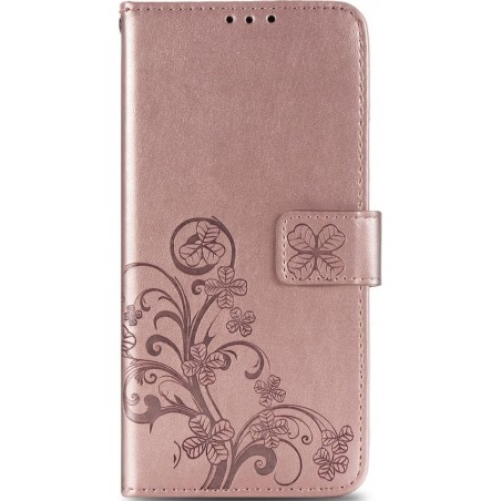 Klavertje Bloemen Booktype Samsung Galaxy A42 hoesje - Rosé Goud