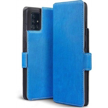 Samsung Galaxy A51 hoesje, MobyDefend slim-fit extra dunne bookcase, Blauw - Telefoonhoesje geschikt voor: Samsung Galaxy A51