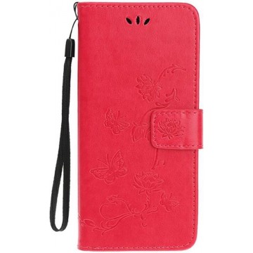 Shop4 - iPhone 12 Hoesje - Wallet Case Vlinder Patroon Rood