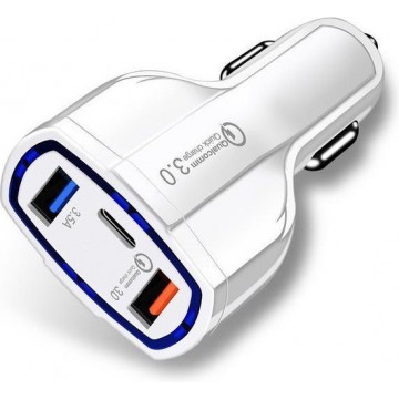 4SAFE Universele USB autolader - Qualcomm 3.0 Quick Charge - 2 poorts USB-A + USB-C - Smartphones en tablets - WIT