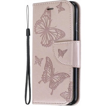 Apple iPhone 7 - iPhone 8 Bookcase - Roze - Vlinders - Portemonnee Hoesje