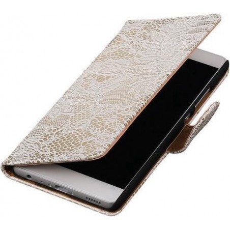 Wit Lace booktype cover hoesje voor Huawei P9