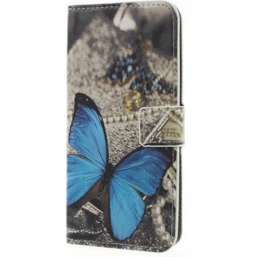 Blauw vlinder book case wallet hoesje Samsung Galaxy J6 (2018)