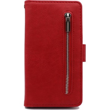 Apple iPhone 12 Mini Hoesje Rood - Hoge Kwaliteit Portemonnee Book Case met Rits