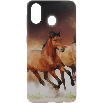 ADEL Siliconen Back Cover Softcase Hoesje voor Samsung Galaxy A40 - Paarden Bruin