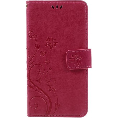 Shop4 - Samsung Galaxy A3 (2017) Hoesje - Wallet Case Vlinder Patroon Roze