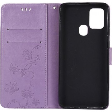 Shop4 - Samsung Galaxy A21s Hoesje - Wallet Case Vlinder Patroon Paars