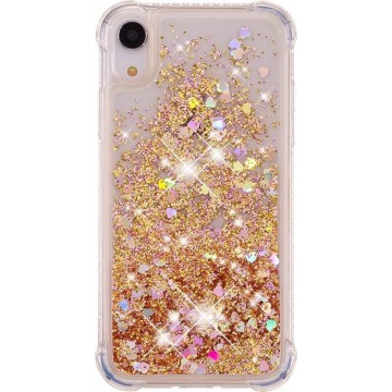 GadgetBay Bewegend Glitter Poeder Beschermend TPU iPhone XR hoesje - Goud Case