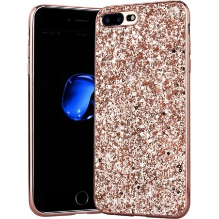 Apple iPhone 7 Plus - 8 Plus Backcover - Roze - Glitters - Hard PC Hoesje