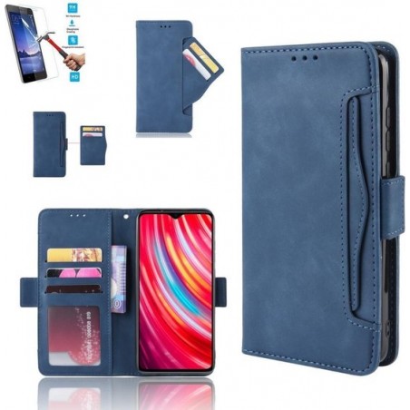 Oppo A91 Book Case Blauw Cover Case Hoesje Lederen Pu - 1 x Tempered Glass Screenprotector