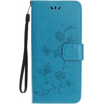Shop4 - Samsung Galaxy S20 Hoesje - Wallet Case Bloemen Vlinder Blauw