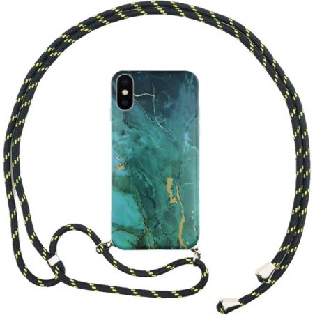 FONU Marmer Backcover Hoesje Met Koord iPhone XS / X - Groen Marmer