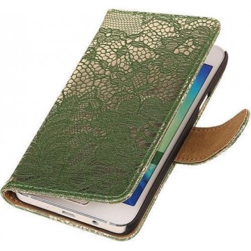 Samsung Galaxy A5 - Donker Groen Lace/Kant hoesje - Book Case Wallet Cover Beschermhoes