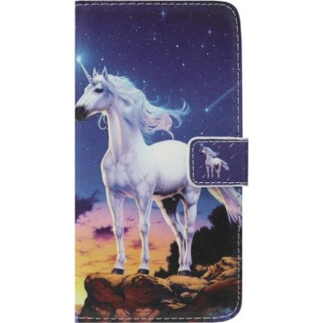 ADEL Kunstleren Book Case Portemonnee Pasjes Hoesje voor iPhone SE (2020)/ 8/ 7 - Paard Eenhoorn Wit