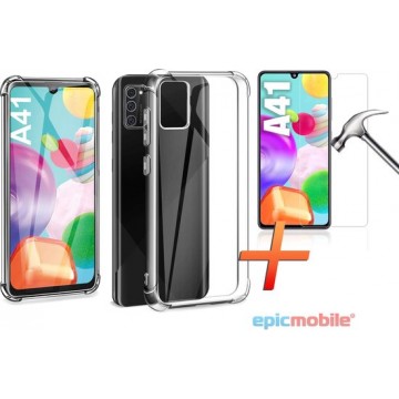 Samsung Galaxy A41 Hoesje - Anti Shock Silicone Hoes Back Cover Transparant + 1x Screen protector - Epicmobile
