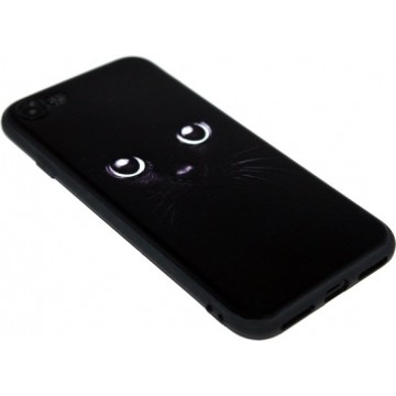 ADEL Siliconen Back Cover Softcase Hoesje iPhone SE (2020)/ 8/ 7 - Zwarte Kat